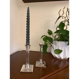 Vintage Lucite Candlesticks Silverplate Taper Holders | Mid Century Modern Decor